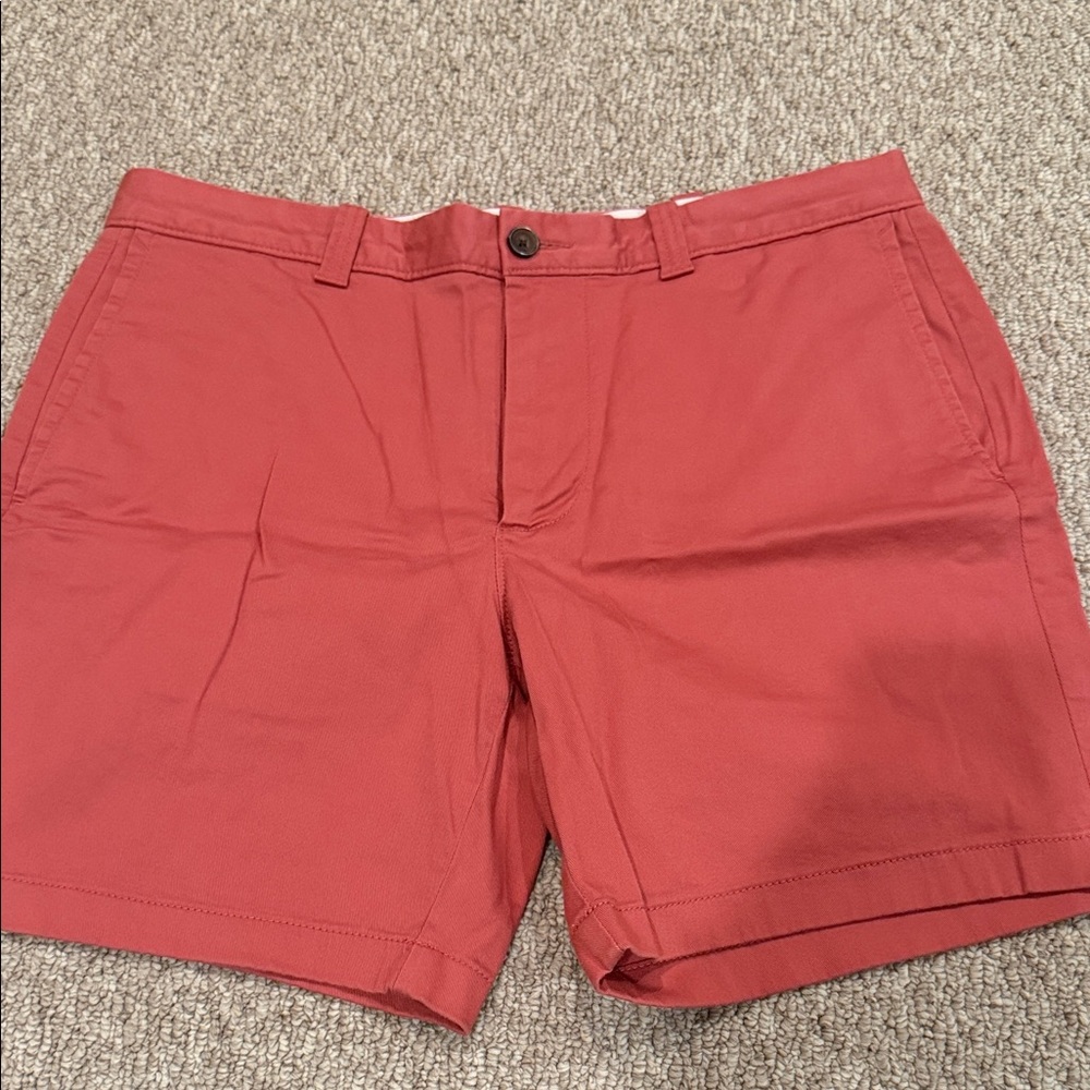 J. Crew flat front red Shorts, 34”x7”, like new